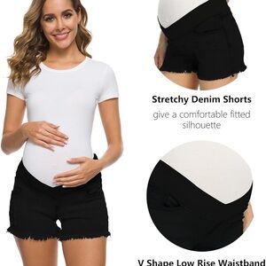 Black Maternity Stretch Denim Shorts